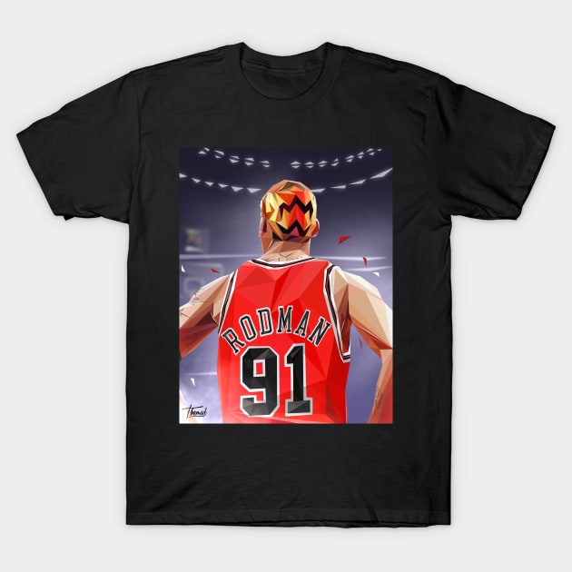 DENNIS RODMAN / LOW POLY RED VERSION T-Shirt by Jey13